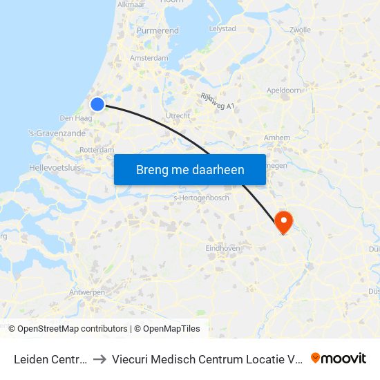 Leiden Centraal to Viecuri Medisch Centrum Locatie Venray map