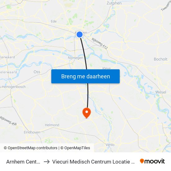 Arnhem Centraal to Viecuri Medisch Centrum Locatie Venray map