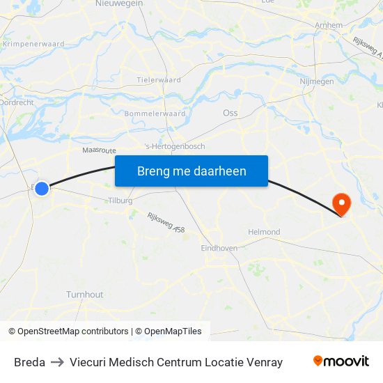 Breda to Viecuri Medisch Centrum Locatie Venray map