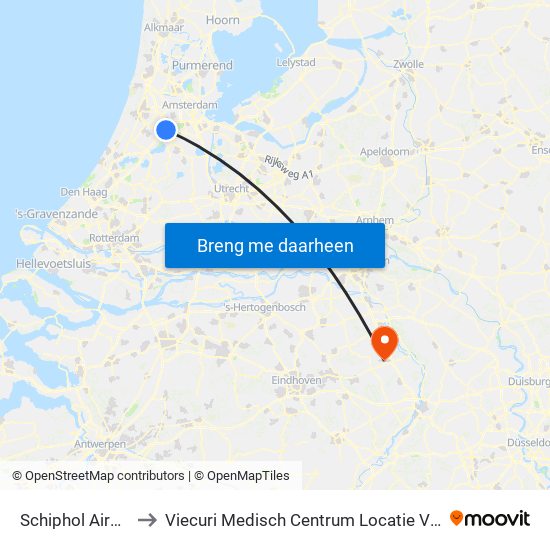 Schiphol Airport to Viecuri Medisch Centrum Locatie Venray map