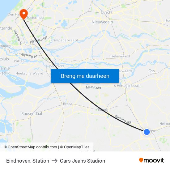 Eindhoven, Station to Cars Jeans Stadion map