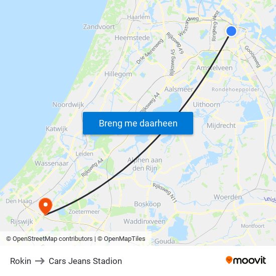 Rokin to Cars Jeans Stadion map