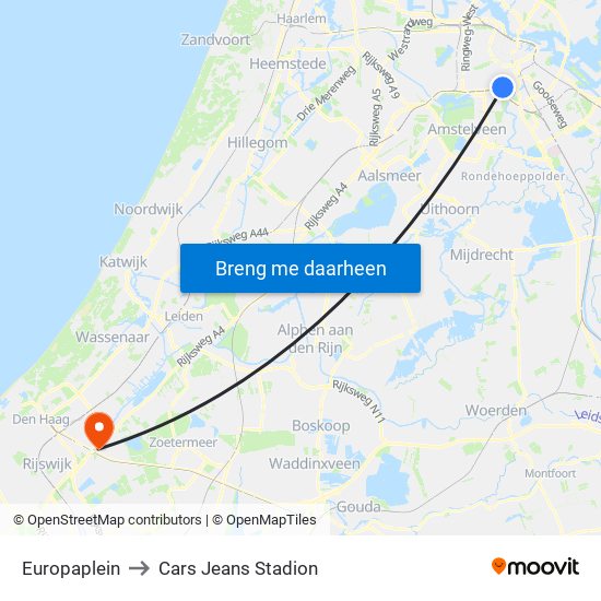 Europaplein to Cars Jeans Stadion map