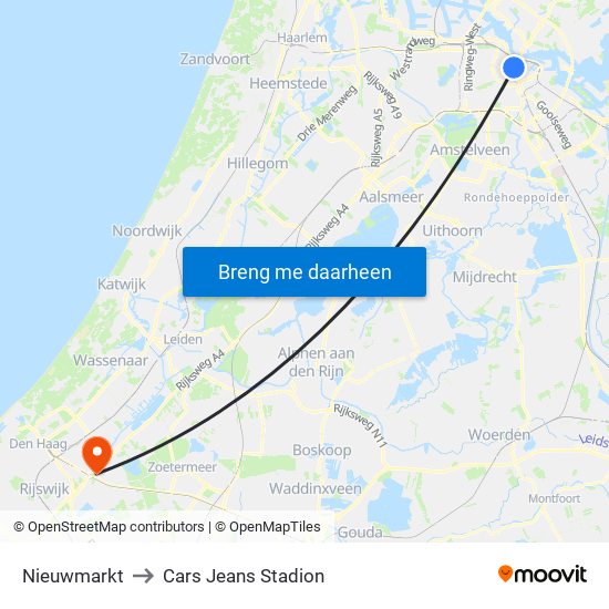 Nieuwmarkt to Cars Jeans Stadion map