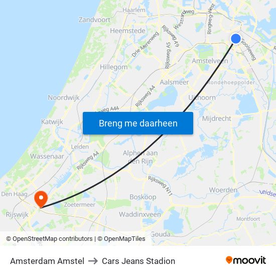 Amsterdam Amstel to Cars Jeans Stadion map