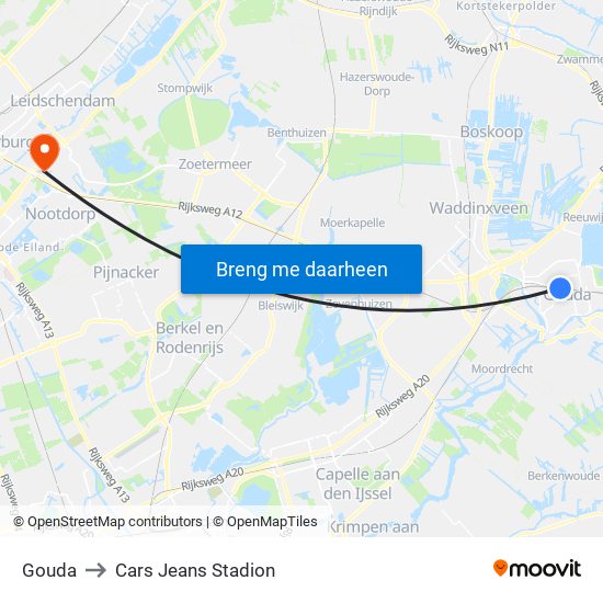 Gouda to Cars Jeans Stadion map