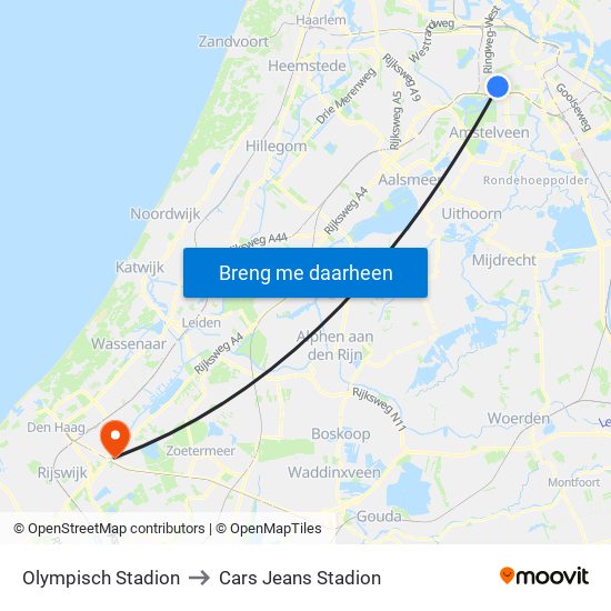 Olympisch Stadion to Cars Jeans Stadion map