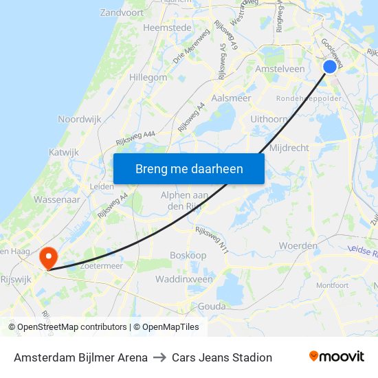 Amsterdam Bijlmer Arena to Cars Jeans Stadion map