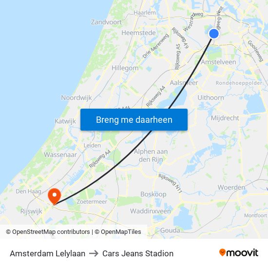 Amsterdam Lelylaan to Cars Jeans Stadion map