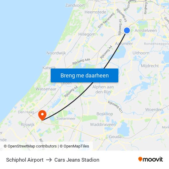 Schiphol Airport to Cars Jeans Stadion map