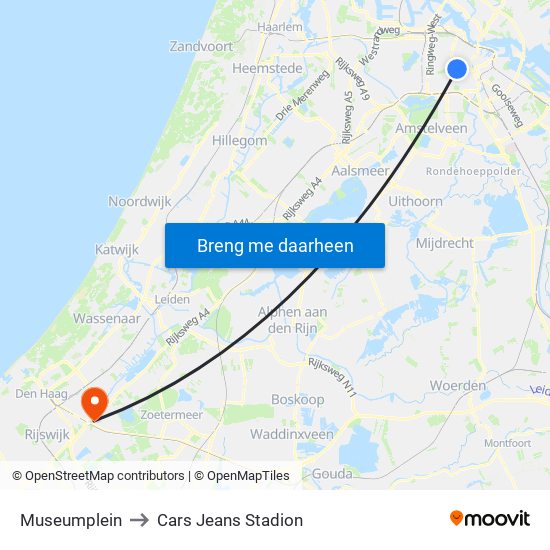 Museumplein to Cars Jeans Stadion map