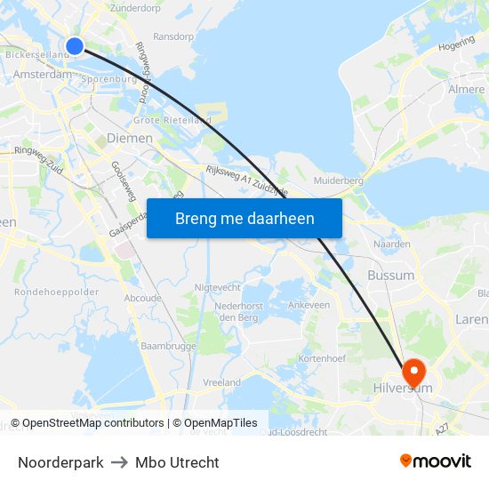 Noorderpark to Mbo Utrecht map