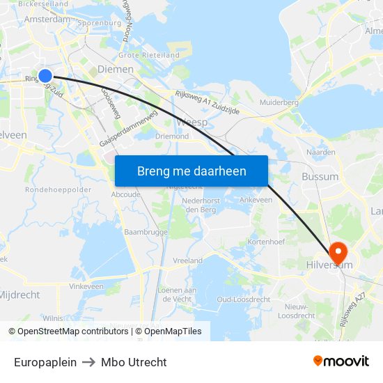 Europaplein to Mbo Utrecht map