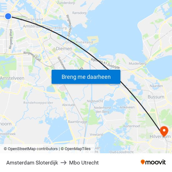 Amsterdam Sloterdijk to Mbo Utrecht map
