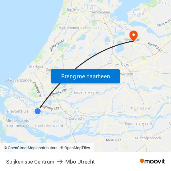 Spijkenisse Centrum to Mbo Utrecht map