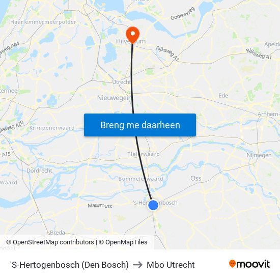 'S-Hertogenbosch (Den Bosch) to Mbo Utrecht map