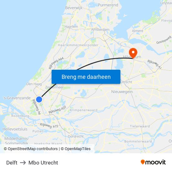 Delft to Mbo Utrecht map
