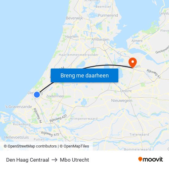 Den Haag Centraal to Mbo Utrecht map