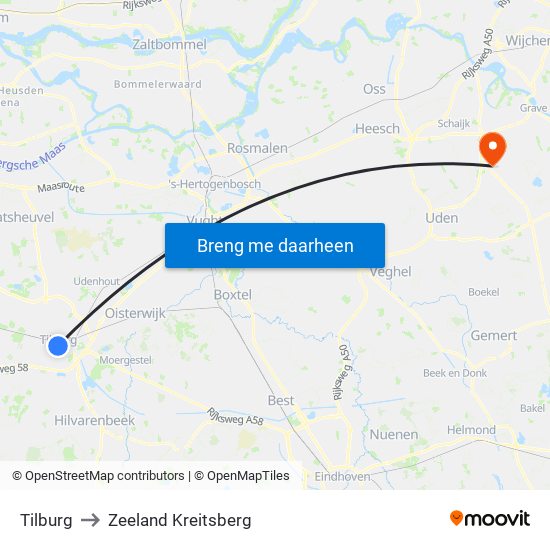 Tilburg to Zeeland Kreitsberg map