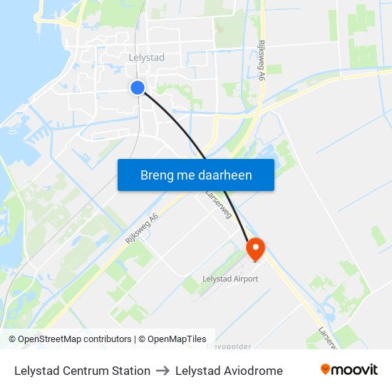 Lelystad Centrum Station to Lelystad Aviodrome map