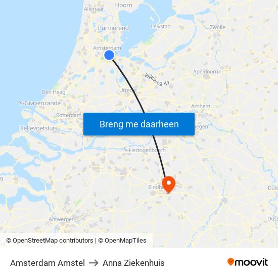 Amsterdam Amstel to Anna Ziekenhuis map
