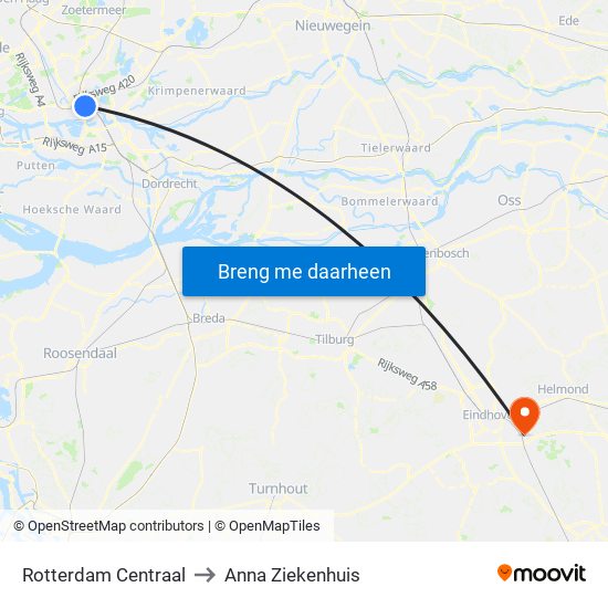 Rotterdam Centraal to Anna Ziekenhuis map