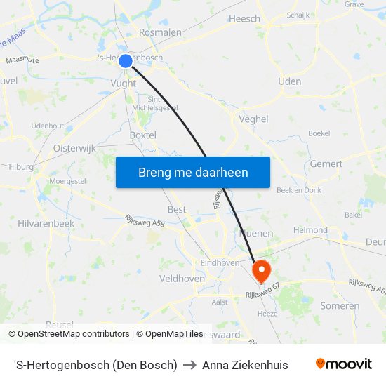 'S-Hertogenbosch (Den Bosch) to Anna Ziekenhuis map