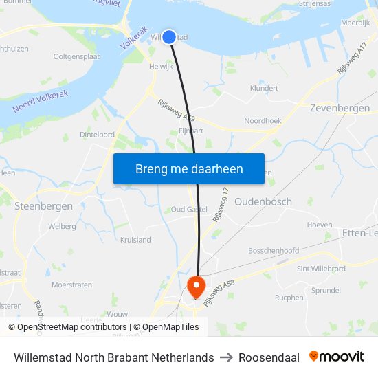 Willemstad North Brabant Netherlands to Roosendaal map