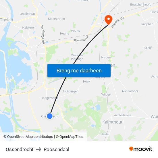 Ossendrecht to Roosendaal map