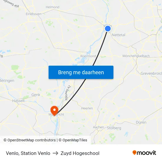 Venlo, Station Venlo to Zuyd Hogeschool map