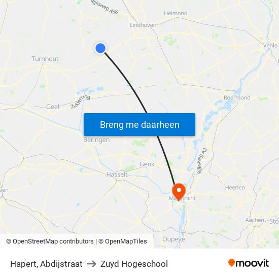 Hapert, Abdijstraat to Zuyd Hogeschool map