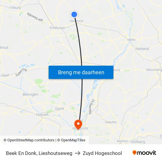 Beek En Donk, Lieshoutseweg to Zuyd Hogeschool map