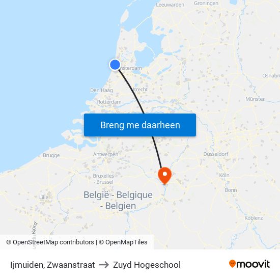 Ijmuiden, Zwaanstraat to Zuyd Hogeschool map