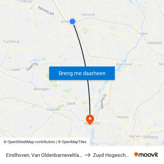 Eindhoven, Van Oldenbarneveltlaan to Zuyd Hogeschool map