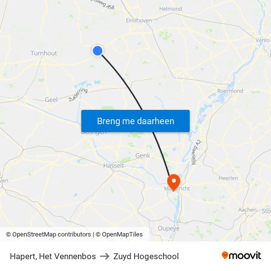 Hapert, Het Vennenbos to Zuyd Hogeschool map