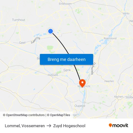 Lommel, Vossemeren to Zuyd Hogeschool map