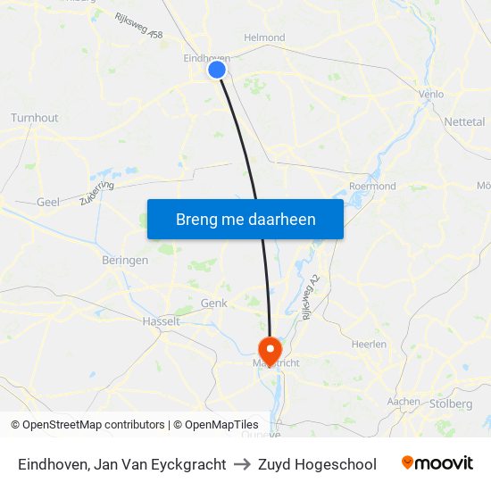 Eindhoven, Jan Van Eyckgracht to Zuyd Hogeschool map