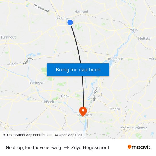 Geldrop, Eindhovenseweg to Zuyd Hogeschool map