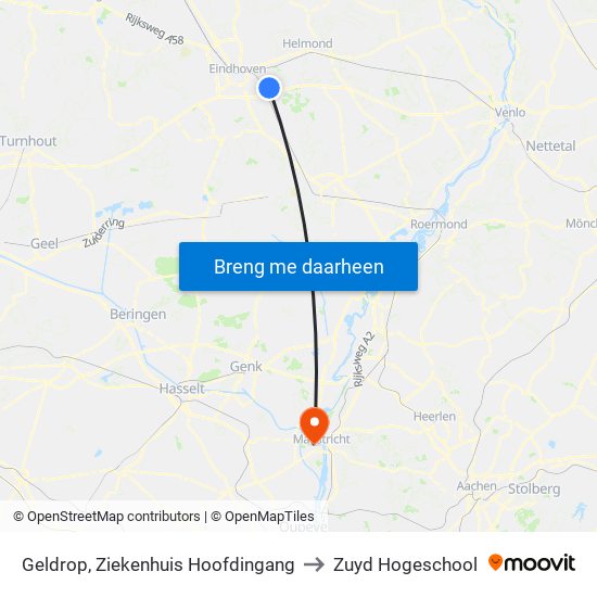 Geldrop, Ziekenhuis Hoofdingang to Zuyd Hogeschool map