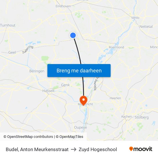 Budel, Anton Meurkensstraat to Zuyd Hogeschool map