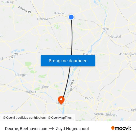 Deurne, Beethovenlaan to Zuyd Hogeschool map