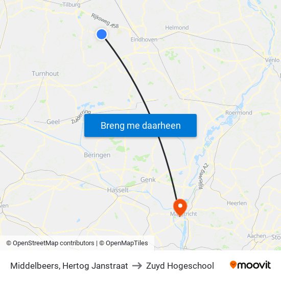 Middelbeers, Hertog Janstraat to Zuyd Hogeschool map