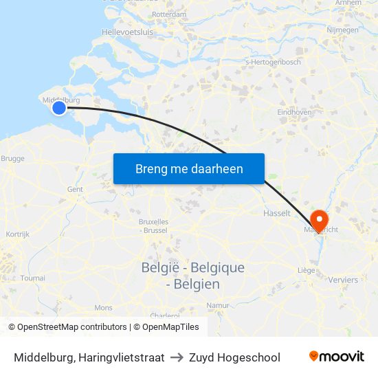 Middelburg, Haringvlietstraat to Zuyd Hogeschool map