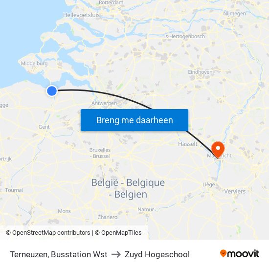 Terneuzen, Busstation Wst to Zuyd Hogeschool map