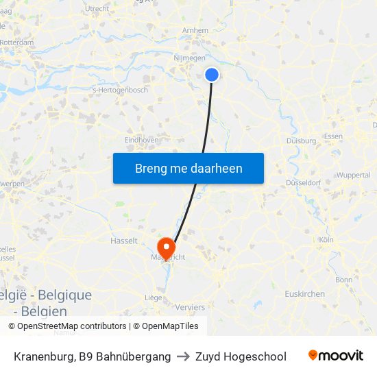 Kranenburg, B9 Bahnübergang to Zuyd Hogeschool map