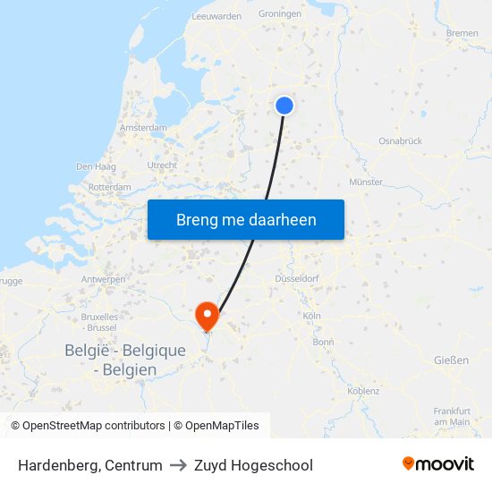 Hardenberg, Centrum to Zuyd Hogeschool map
