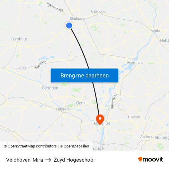 Veldhoven, Mira to Zuyd Hogeschool map