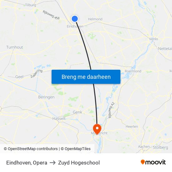 Eindhoven, Opera to Zuyd Hogeschool map