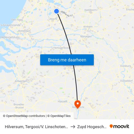 Hilversum, Tergooi/V. Linschotenlaan to Zuyd Hogeschool map