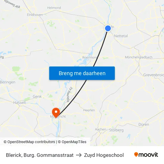 Blerick, Burg. Gommansstraat to Zuyd Hogeschool map